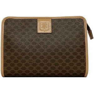 Celine Clutch Bag Brown Beige Macadam Shoulder Bag Leather